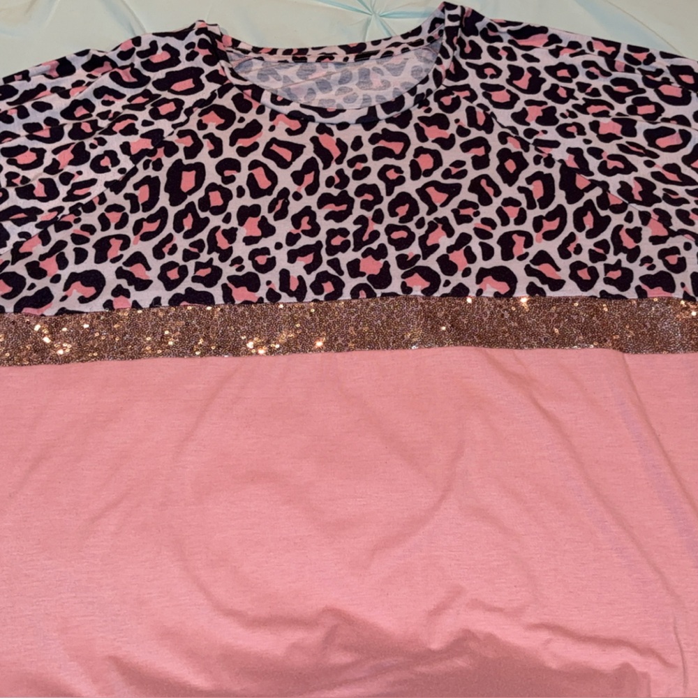 Pink and Leopard Print Top with Sequin Detail